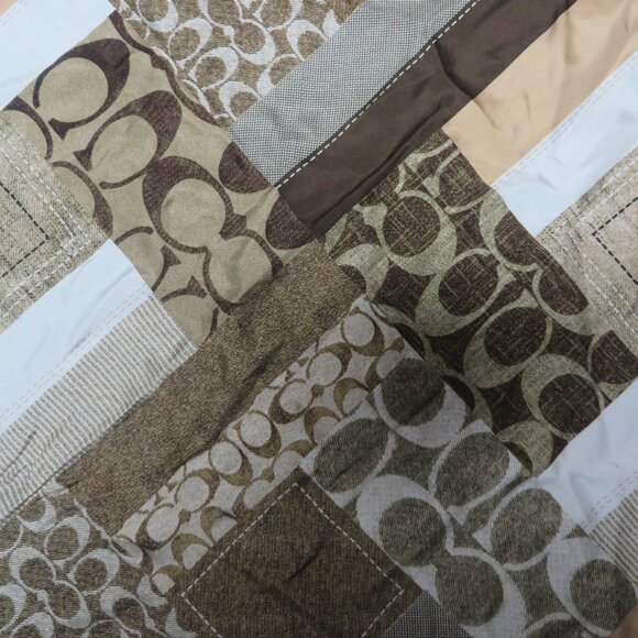 ❤️Authentic COACH 100% Silk Logo Scarf  Brown White 26.5 x 27 - Picture 4 of 8